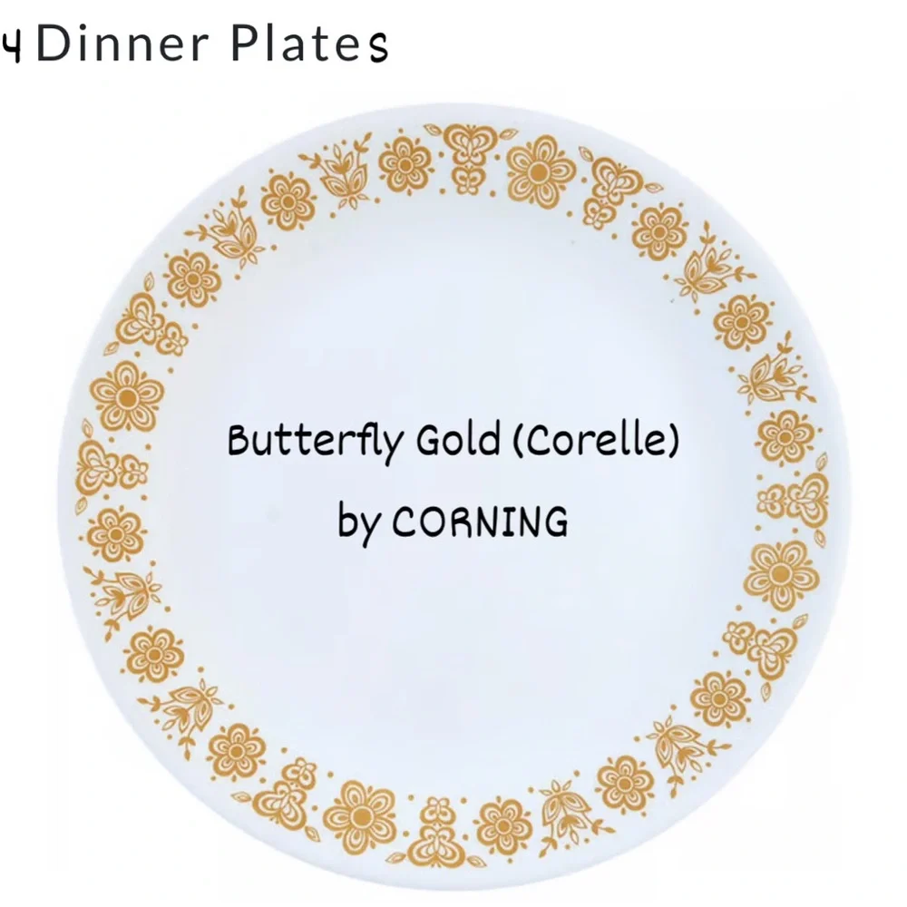 Vintage Corelle BUTTERFLY GOLD 10” Dinner Plates - Set of 4